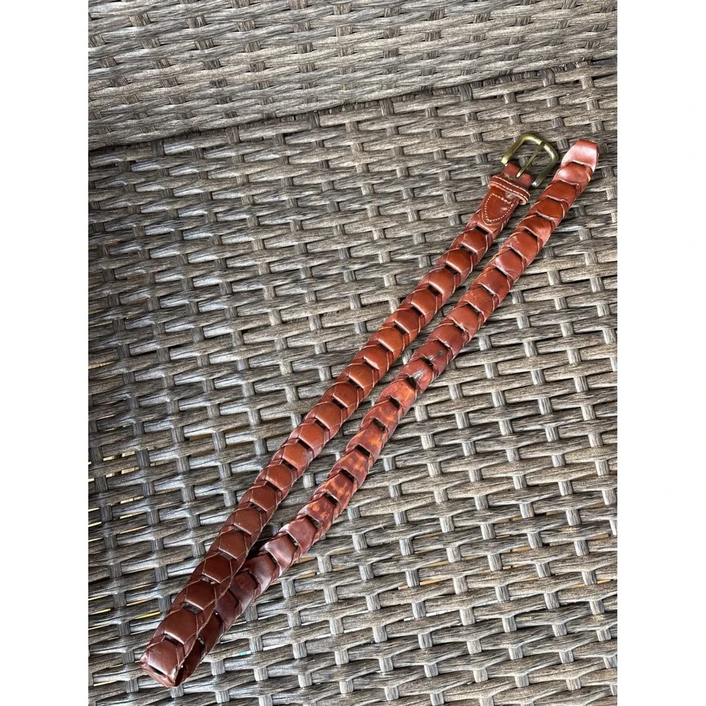 Vintage Full Grain Cowhide Braided Leather Belt Argentina Solid Brass Buckle 36